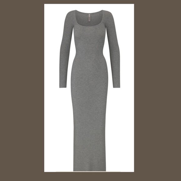 SKIMS Soft Lounge Long Sleeve SHIMMER FOIL Maxi Dress - Ribbed - Grey - NWT - XL - Picture 3 of 10